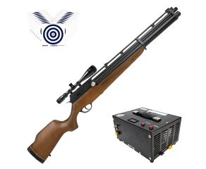 Carabina PCP Rossi R8 Madeira VR 5.5mm + Compressor de Ar Portatil + Luneta 6-24x50 EOS + Alvos