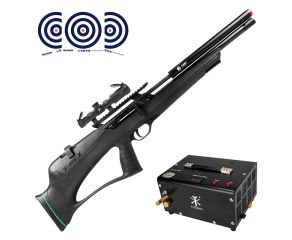 Carabina PCP Rossi T-Rex Bullpup VR 6.35mm + Compressor de Ar Portatil + Luneta ER 1-6x24 IR + Alvos