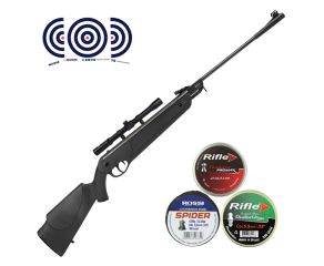 Carabina Dione 5G Nitro 5.5mm + Luneta 4x20 + Kit Chumbinhos + Alvos