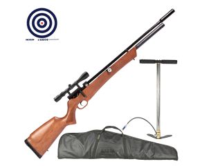 Carabina PCP Rossi Outlander VR Madeira 5.5mm + Luneta 3-9x40 + Bomba Manual PCP + Capa + Alvos