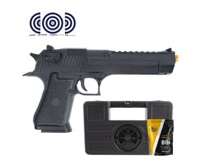Pistola Airsoft Spring Desert Eagle SDE BK 6mm QGK + Airsoft BBs 0 12 Rossi + Maleta + Alvos