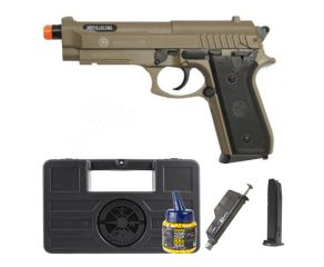 Pistola Airsoft PT92 Desert + Maleta + Speedloader + Munição + Magazine Extra