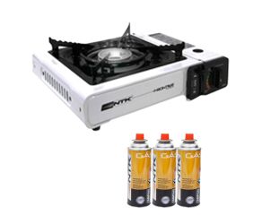 Fogareiro Camping Portatil Gas Frontier Branco NTK  + Cartucho de Gas Campgas NTK