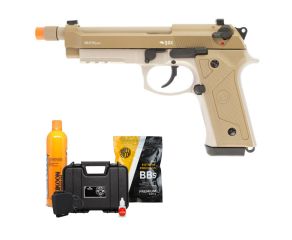 Pistola Airsoft GBB Beretta M9 A3 Full Metal Tan + Fiel + BBs + Green Gás + Óleo