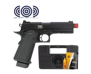 Pistola Airsoft 1911 Blowback Full Metal TAG + Maleta para Pistola + Airsoft BBs 0 25g Rossi + Alvos