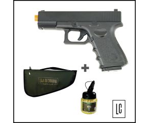 Pistola Airsoft Glock G.15 - 6mm + Canivete Slak + Esferas Plásticas 0,12g 1000 Un