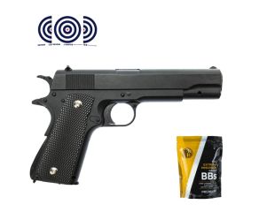 Pistola Airsoft Spring Vigor 1911 V14 Black Full Metal 6mm + Airsoft BBs 0.12g Rossi + Alvos