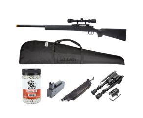 Airsoft Sniper M24 Storm + BBs 0.40g QGK 950 Un + Magazine + Speedloader + Luneta + Capa + Bipé