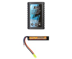 Carregador para Bateria LIPO L3 2S/3S + Bateria Airsoft Lipo 7.4V 1100mAh 20C