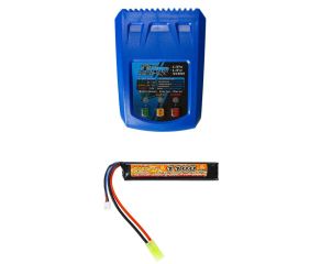 Carregador de Bateria L3PRO 3A 25W + Bateria Airsoft Lipo 7.4V 1100mAh 20C