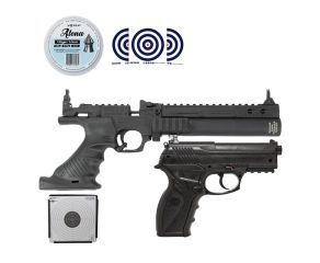 Pistola PCP Hatsan 5.5mm + Pistola CO2 R11 (C11) Rossi 6mm + Chumbos + Alvo Coletor 17x17cm + Alvos