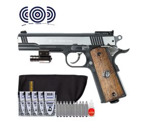 Pistola 1911 Combat Rossi CO2 4.5mm Full Metal + Capa + Mira Laser + Esferas + CO2 + Oleo + Alvos
