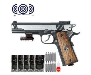 Pistola 1911 Special Combat Rossi CO2 4.5mm Full Metal + Mira Laser + Esferas + CO2 + Oleo + Alvos