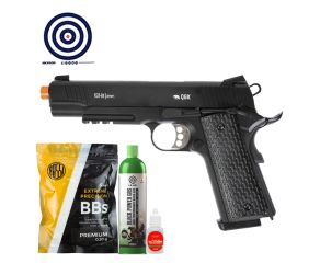 Airsoft GBB M1911 R28 Warrior Full Metal BlowBack Army + Green Gas + BBs 0.20 + Oleo + Alvos