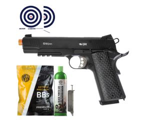 Airsoft GBB M1911 R28 Warrior Full Metal BlowBack Army + Green Gas + Speedloader + BBs 0.20 + Alvos
