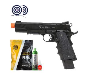 Airsoft GBB 1911 M.E.U R32 NightStorm Full Metal Army + Green Gas + BBs + Oleo + Alvos