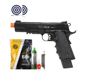 Airsoft GBB 1911 M.E.U R32 NightStorm Full Metal Army + Green Gas + BBs + Speedloader + Alvos