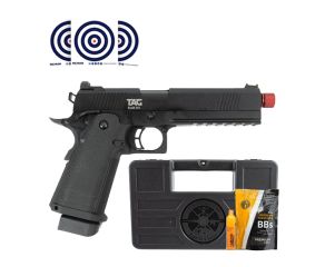 Pistola Airsoft 1911 Blowback TAG + Maleta para Pistola + Green Gas +  Airsoft BBs 0 25g + Alvos