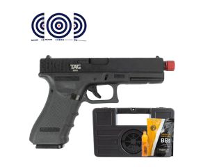 Pistola Airsoft Blowback TAG + Maleta para Pistola + Cilindro de Gas + Airsoft BBs 0 25g + Alvos