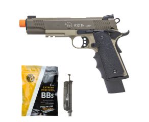 Pistola Airsoft GBB 1911 R32 Tan SandStorm + Speedloader 90 Rds NTK + BB's 0.20g 1000Un