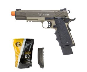 Pistola Airsoft GBB 1911 R32 Tan SandStorm Army + Speedloader 150 Rds Rossi + BB's 0.20g Rossi