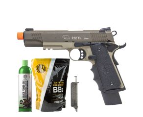 Pistola Airsoft GBB 1911 R32 Tan SandStorm Army + Speedloader + BB's 0.20g Rossi + Green Gás