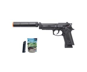 Pistola Airsoft GBB M92 Bellum Co2 e Green Gás + Supressor