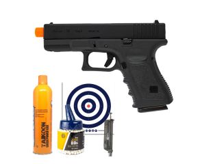 Pistola Airsoft GBB Glock G19 Kosok E&C + Speedloader NKT + BB's 0.20g 1000Un + Green Gás + Alvos