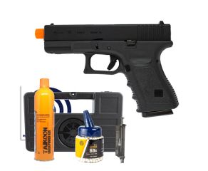Pistola Airsoft GBB Glock G19 Kosok E&C + Speedloader Rossi + BB's 0.20g + Green Gás + Alvos + Case