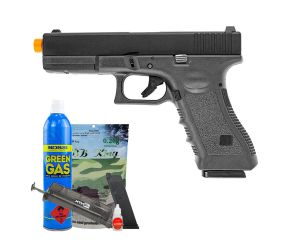 Pistola Airsoft GBB Glock R17 Blowback + Magazine + Green Gás + Speedloader + BB's King