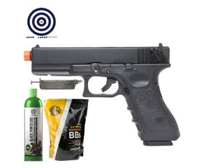 Pistola Airsoft GBB Glock R18 Army + Speedloader + BB's 0.20g + Green Gás + Alvos
