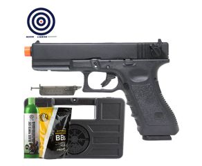 Pistola Airsoft GBB Glock R18 Army + Case + Speedloader + BB's 0.20g 4000Un + Green Gás + Alvos