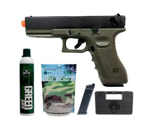 Pistola Airsoft GBB Glock R18 Verde Army + Magazine + Maleta + Cilindro + BBs