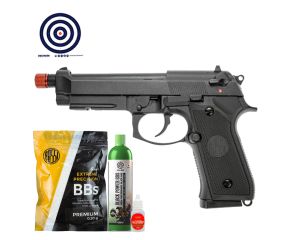 Airsoft GBB Rossi Beretta M92 Full Metal e Full Auto + Green Gás + BBs 0.20 + Óleo + Alvos