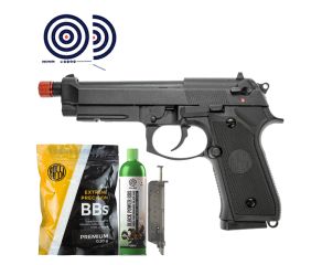 Airsoft GBB Rossi Beretta M92 Full Metal e Full Auto + Green Gás + BBs 0.20 + Speedloader + Alvos