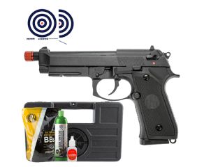 Airsoft GBB Rossi Beretta M92 Full Metal e Full Auto + Maleta Rigida + Gas + BBs + Oleo + Alvos