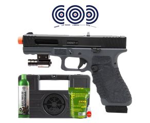 Pistola Airsoft GBB Secutor Glock Gladius 17 Cinza + Mira Laser + Green Gas + BBs + Maleta + Alvos