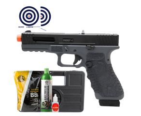 Airsoft GBB Secutor Glock Gladius 17 Cinza + Maleta + Green Gás + BBs 0.20g + Óleo + Alvos