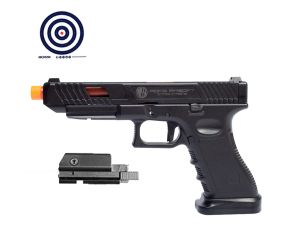 Pistola Airsoft Rossi Glock G34 Combat Master GBB + Mira Laser Trilho 22mm Pequena +  Alvos