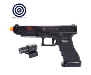 Pistola Airsoft Rossi Glock G34 Combat Master GBB + Mira Laser Trilho 11mm 22mm Pequena + Alvos