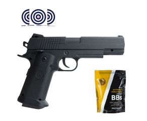 Pistola Airsoft Spring 1911 V18 Vigor + Airsoft BBs 0 12 Rossi + Alvos