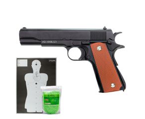 Pistola Airsoft Spring 1911 V14 Full Metal Vigor + BB's King + Alvo PF