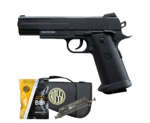 Pistola Airsoft Spring 1911 V18 Vigor + Speedloader + BB's Rossi 0.20g 1000 un + Capa Rossi