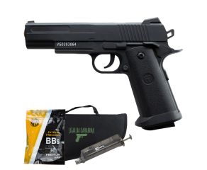 Pistola Airsoft Spring 1911 V18 Vigor + Speedloader + BB's 0.12g 1000 un + Capa LC