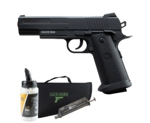 Pistola Airsoft Spring 1911 V18 Vigor + Speedloader + BB's 0.12g Rossi 2000 un + Capa LC