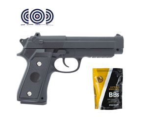 Pistola Airsoft Spring Full Metal PT92 V22 Vigor 6mm + Airsoft BBs 0.12g Rossi + Alvos