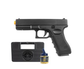 Pistola Airsoft Spring Full Metal Glock GK-V20 6mm + BBs 0,12g Rossi 1000 un + Maleta