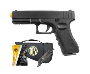 Pistola Airsoft Spring Full Metal Glock GK-V20 6mm + Speed Loader + BBs + Capa Rossi