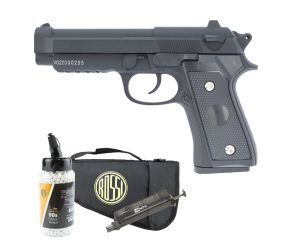 Pistola Airsoft Spring PT92 V22 Vigor 6mm + Speedloader + BBs 0.12g 2000 un Rossi + Capa Rossi