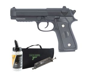 Pistola Airsoft Spring PT92 V22 Vigor 6mm + Speedloader + BB's 0.12g 2000 un Rossi + Capa LC